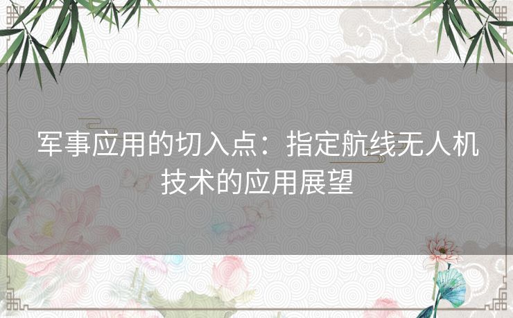 军事应用的切入点:指定航线无人机技术的应用展望 军事应用的切入点:指定航线无人机技术的应用展望