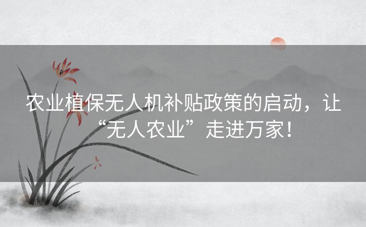 农业植保无人机补贴政策的启动,让“无人农业”走进万家! 农业植保无人机补贴政策的启动,让“无人农业”走进万家!