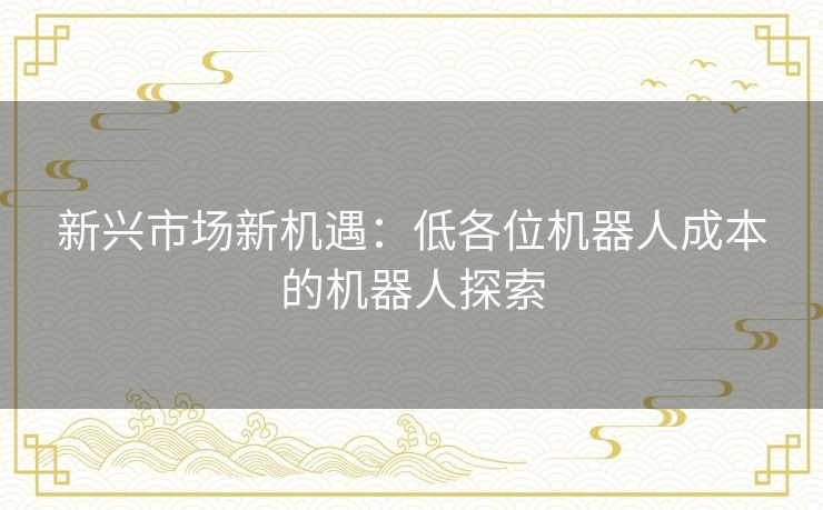 新兴市场新机遇:低各位机器人成本的机器人探索 新兴市场新机遇:低各位机器人成本的机器人探索