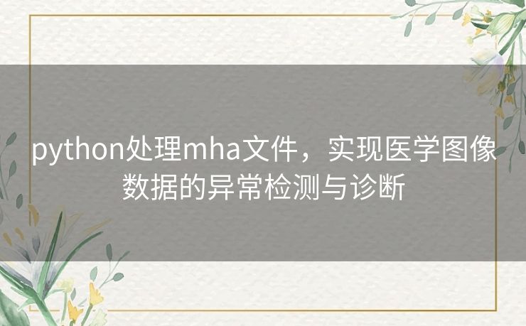 python处理mha文件,实现医学图像数据的异常检测与诊断 python处理mha文件,实现医学图像数据的异常检测与诊断