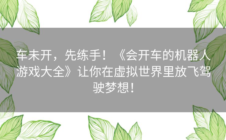车未开,先练手!《会开车的机器人游戏大全》让你在虚拟世界里放飞驾驶梦想! 车未开,先练手!《会开车的机器人游戏大全》让你在虚拟世界里放飞驾驶梦想!