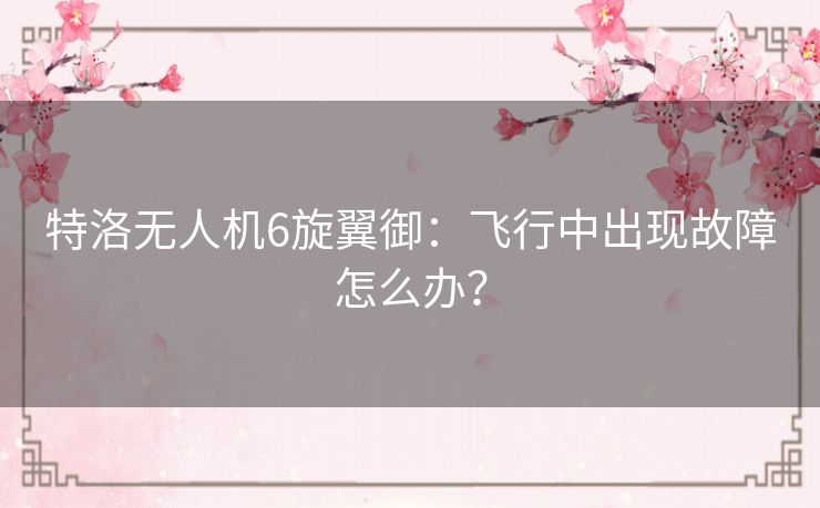 特洛无人机6旋翼御:飞行中出现故障怎么办? 特洛无人机6旋翼御:飞行中出现故障怎么办?