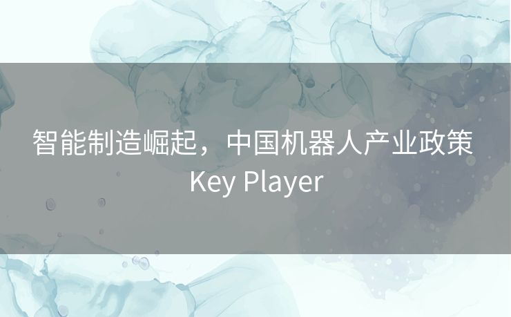 智能制造崛起,中国机器人产业政策 Key Player 智能制造崛起,中国机器人产业政策 Key Player