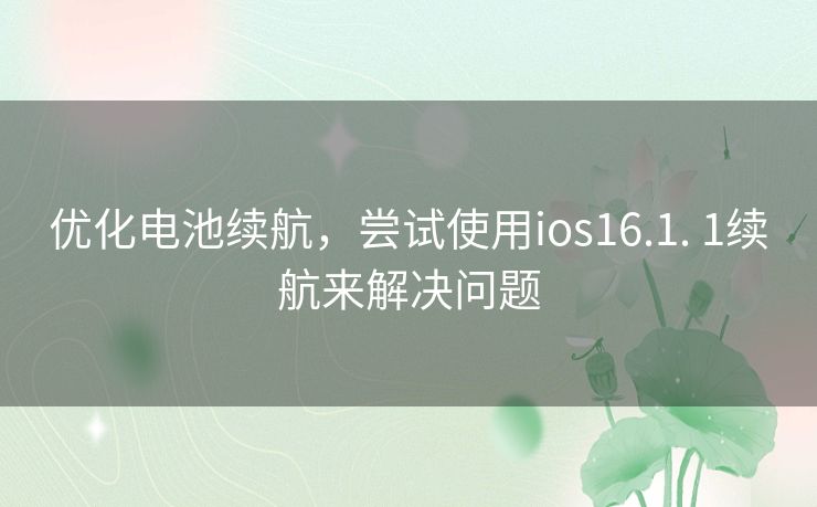 优化电池续航,尝试使用ios16.1. 1续航来解决问题 优化电池续航,尝试使用ios16.1. 1续航来解决问题