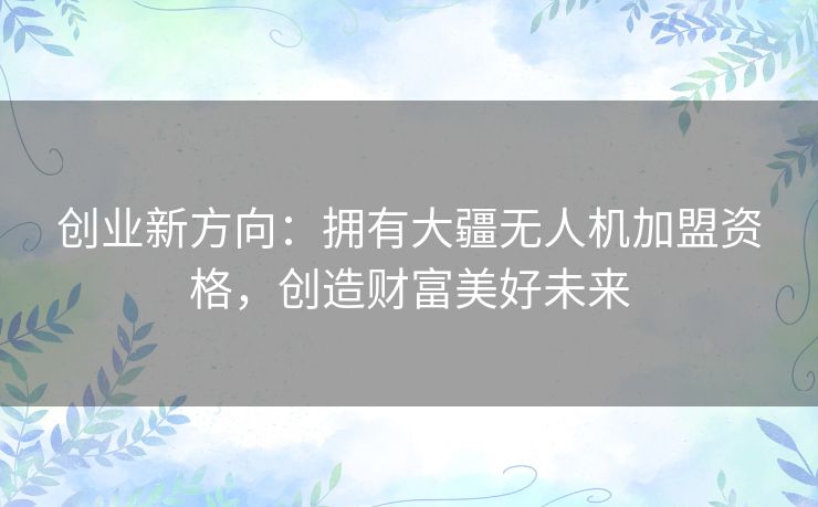 创业新方向：拥有大疆无人机加盟资格，创造财富美好未来