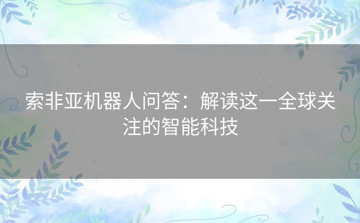 索非亚机器人问答:解读这一全球关注的智能科技 索非亚机器人问答:解读这一全球关注的智能科技