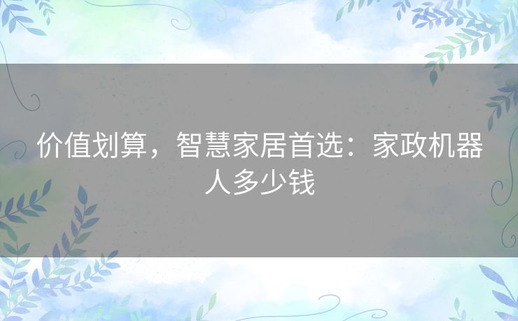 价值划算，智慧家居首选：家政机器人多少钱