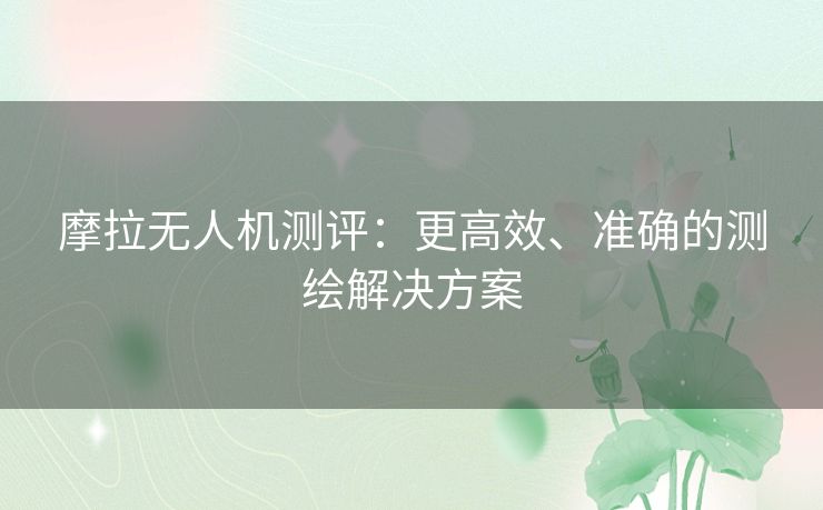 摩拉无人机测评:更高效、准确的测绘解决方案 摩拉无人机测评:更高效、准确的测绘解决方案