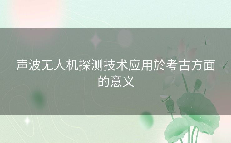声波无人机探测技术应用於考古方面的意义 声波无人机探测技术应用於考古方面的意义