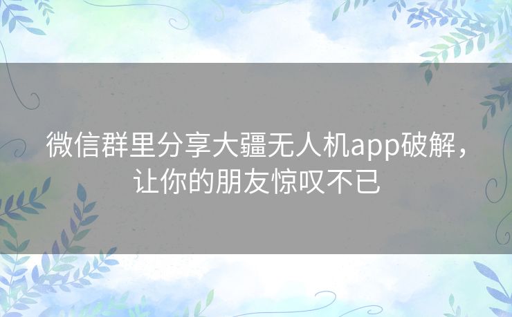 微信群里分享大疆无人机app破解,让你的朋友惊叹不已 微信群里分享大疆无人机app破解,让你的朋友惊叹不已
