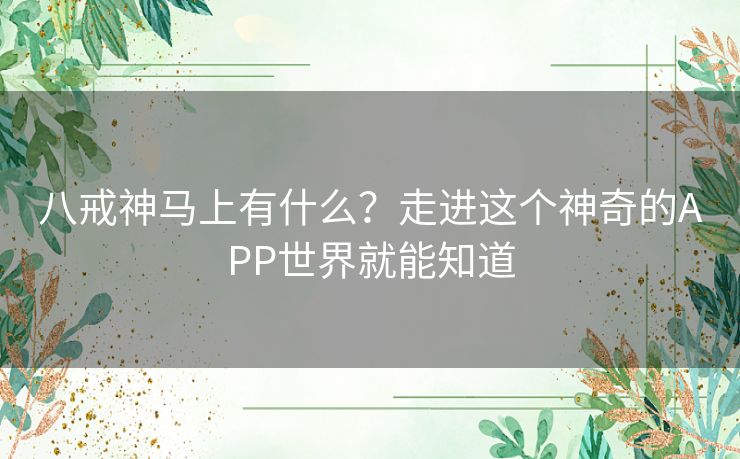 八戒神马上有什么?走进这个神奇的APP世界就能知道 八戒神马上有什么?走进这个神奇的APP世界就能知道