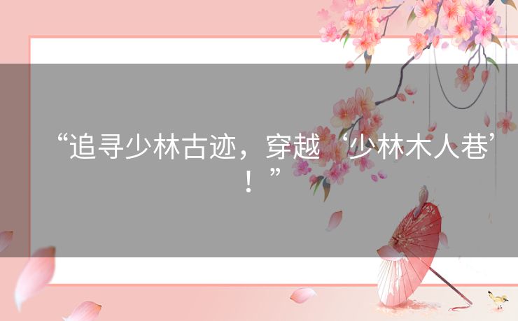 “追寻少林古迹,穿越‘少林木人巷’!” “追寻少林古迹,穿越‘少林木人巷’!”