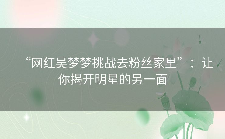 “网红吴梦梦挑战去粉丝家里”：让你揭开明星的另一面