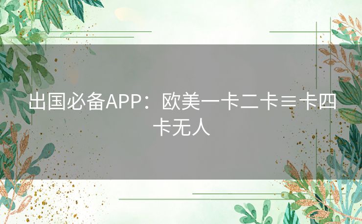 出国必备APP：欧美一卡二卡≡卡四卡无人