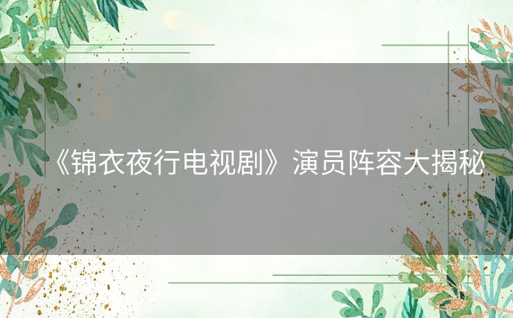 《锦衣夜行电视剧》演员阵容大揭秘 《锦衣夜行电视剧》演员阵容大揭秘