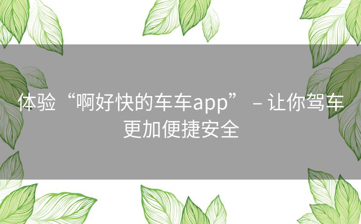 体验“啊好快的车车app” – 让你驾车更加便捷安全 体验“啊好快的车车app” – 让你驾车更加便捷安全