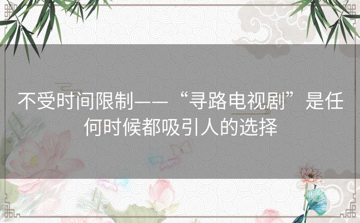 不受时间限制——“寻路电视剧”是任何时候都吸引人的选择 不受时间限制——“寻路电视剧”是任何时候都吸引人的选择