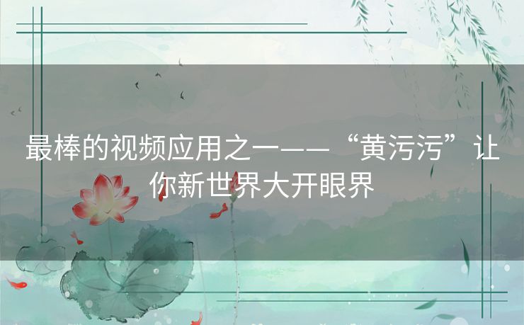 最棒的视频应用之一——“黄污污”让你新世界大开眼界 最棒的视频应用之一——“黄污污”让你新世界大开眼界