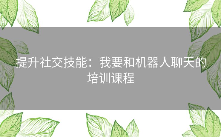 提升社交技能:我要和机器人聊天的培训课程 提升社交技能:我要和机器人聊天的培训课程