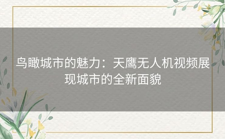 鸟瞰城市的魅力:天鹰无人机视频展现城市的全新面貌 鸟瞰城市的魅力:天鹰无人机视频展现城市的全新面貌