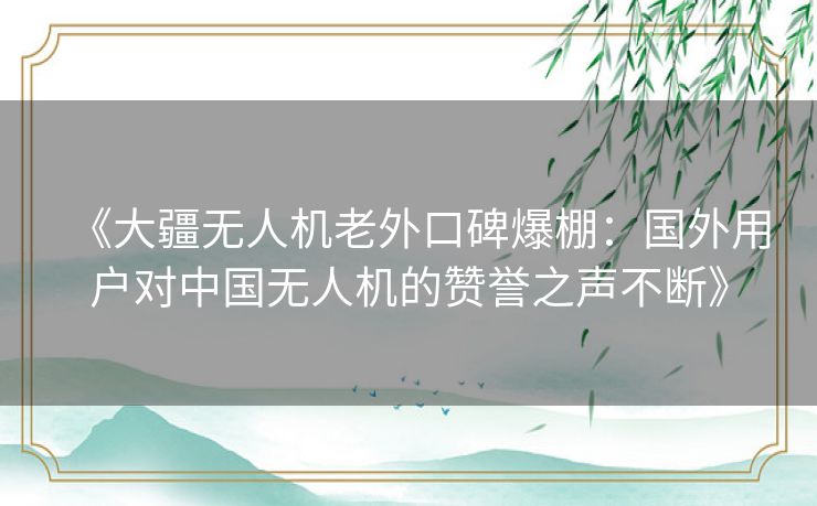 《大疆无人机老外口碑爆棚:国外用户对中国无人机的赞誉之声不断》 《大疆无人机老外口碑爆棚:国外用户对中国无人机的赞誉之声不断》
