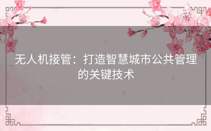 无人机接管:打造智慧城市公共管理的关键技术 无人机接管:打造智慧城市公共管理的关键技术