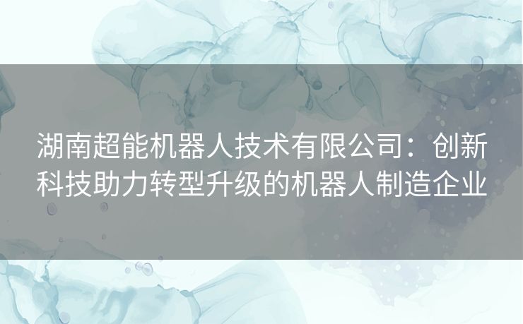 湖南超能机器人技术有限公司：创新科技助力转型升级的机器人制造企业