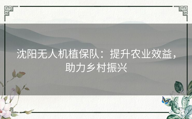 沈阳无人机植保队:提升农业效益,助力乡村振兴 沈阳无人机植保队:提升农业效益,助力乡村振兴