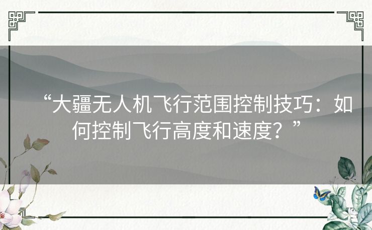 “大疆无人机飞行范围控制技巧：如何控制飞行高度和速度？”