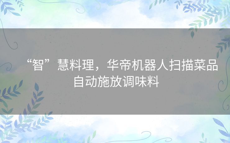 “智”慧料理,华帝机器人扫描菜品自动施放调味料 “智”慧料理,华帝机器人扫描菜品自动施放调味料