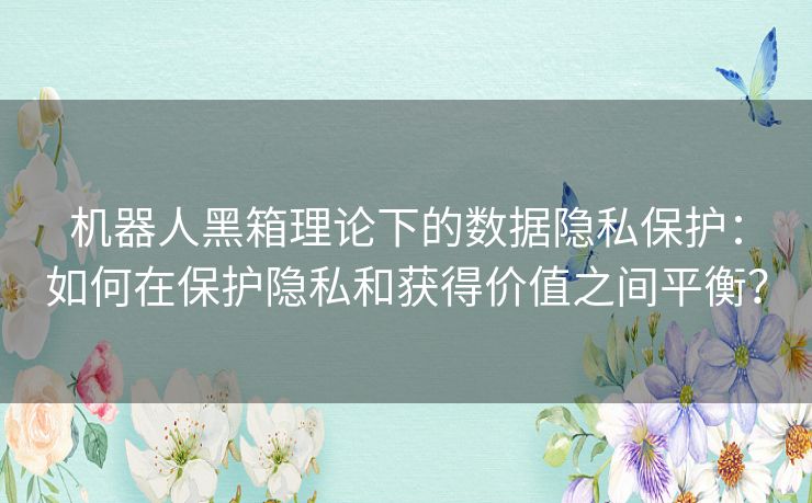 机器人黑箱理论下的数据隐私保护:如何在保护隐私和获得价值之间平衡? 机器人黑箱理论下的数据隐私保护:如何在保护隐私和获得价值之间平衡?