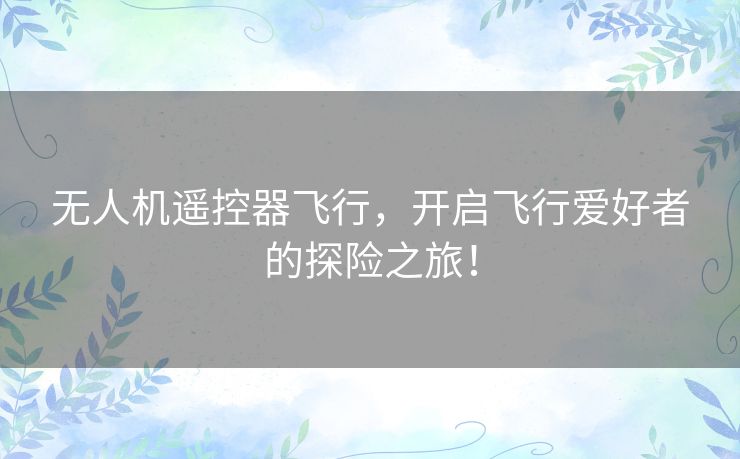 无人机遥控器飞行，开启飞行爱好者的探险之旅！