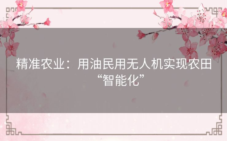 精准农业:用油民用无人机实现农田“智能化” 精准农业:用油民用无人机实现农田“智能化”