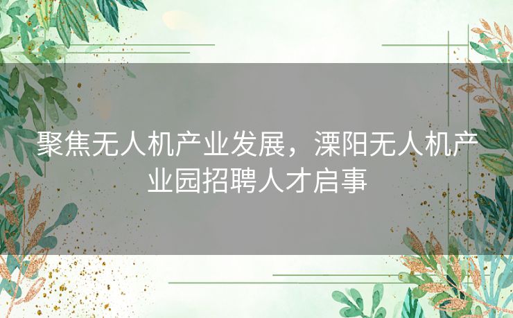 聚焦无人机产业发展,溧阳无人机产业园招聘人才启事 聚焦无人机产业发展,溧阳无人机产业园招聘人才启事