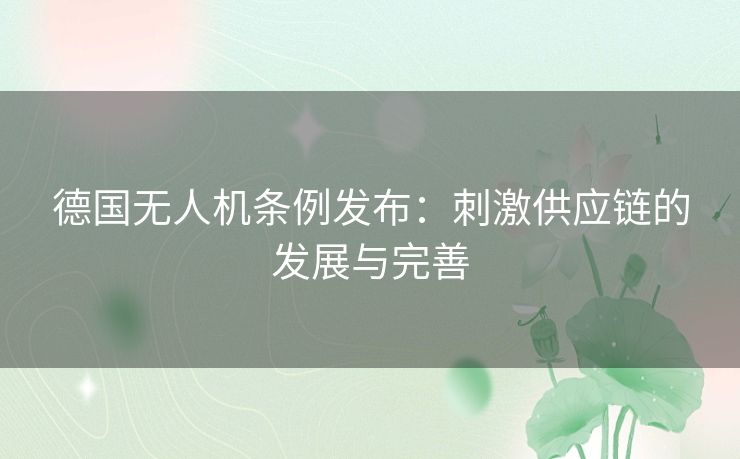 德国无人机条例发布:刺激供应链的发展与完善 德国无人机条例发布:刺激供应链的发展与完善