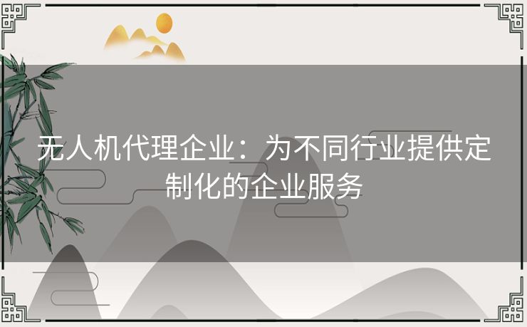 无人机代理企业:为不同行业提供定制化的企业服务 无人机代理企业:为不同行业提供定制化的企业服务