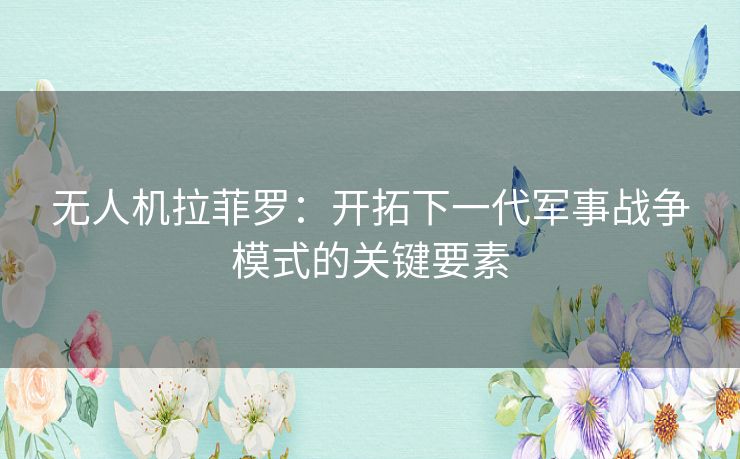 无人机拉菲罗:开拓下一代军事战争模式的关键要素 无人机拉菲罗:开拓下一代军事战争模式的关键要素