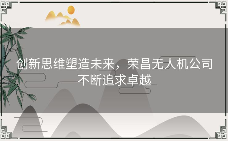创新思维塑造未来,荣昌无人机公司不断追求卓越 创新思维塑造未来,荣昌无人机公司不断追求卓越