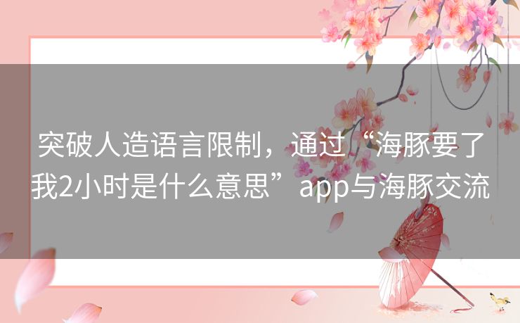 突破人造语言限制,通过“海豚要了我2小时是什么意思”app与海豚交流 突破人造语言限制,通过“海豚要了我2小时是什么意思”app与海豚交流