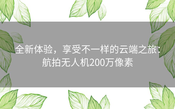 全新体验,享受不一样的云端之旅:航拍无人机200万像素 全新体验,享受不一样的云端之旅:航拍无人机200万像素