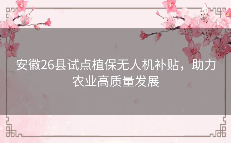安徽26县试点植保无人机补贴,助力农业高质量发展 安徽26县试点植保无人机补贴,助力农业高质量发展