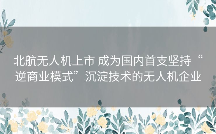 北航无人机上市 成为国内首支坚持“逆商业模式”沉淀技术的无人机企业 北航无人机上市 成为国内首支坚持“逆商业模式”沉淀技术的无人机企业