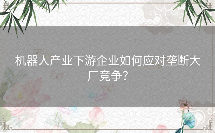 机器人产业下游企业如何应对垄断大厂竞争? 机器人产业下游企业如何应对垄断大厂竞争?