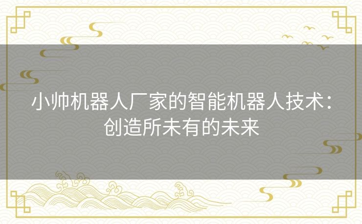 小帅机器人厂家的智能机器人技术：创造所未有的未来