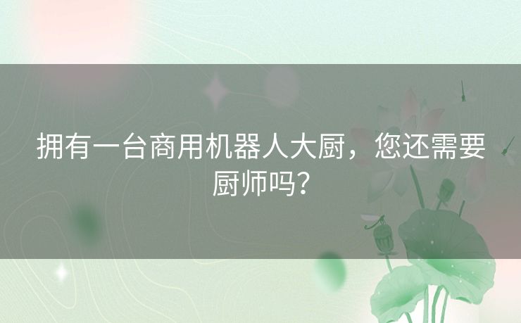 拥有一台商用机器人大厨,您还需要厨师吗? 拥有一台商用机器人大厨,您还需要厨师吗?