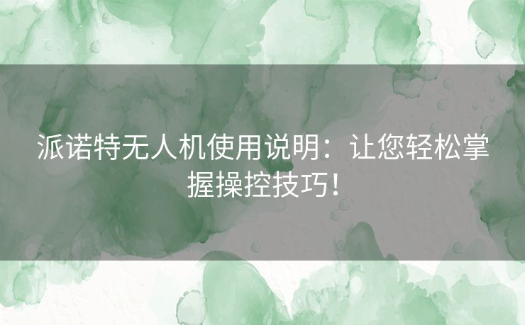 派诺特无人机使用说明:让您轻松掌握操控技巧! 派诺特无人机使用说明:让您轻松掌握操控技巧!
