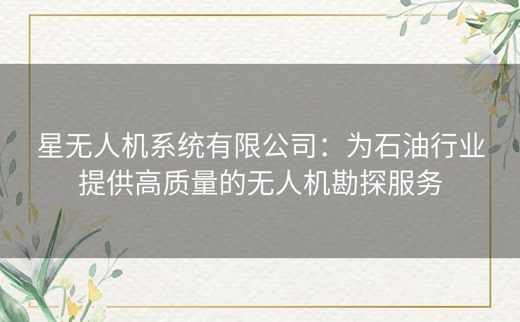 星无人机系统有限公司:为石油行业提供高质量的无人机勘探服务 星无人机系统有限公司:为石油行业提供高质量的无人机勘探服务