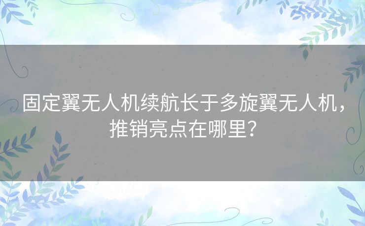 固定翼无人机续航长于多旋翼无人机,推销亮点在哪里? 固定翼无人机续航长于多旋翼无人机,推销亮点在哪里?