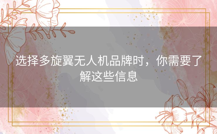 选择多旋翼无人机品牌时,你需要了解这些信息 选择多旋翼无人机品牌时,你需要了解这些信息