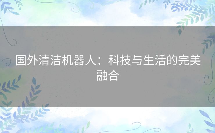 国外清洁机器人:科技与生活的完美融合 国外清洁机器人:科技与生活的完美融合